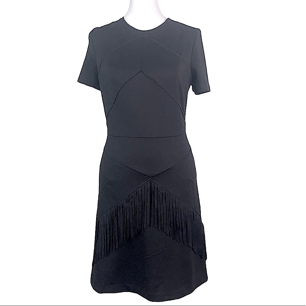 Gianni Bini Black T-shirt Dress with Fringe Waist- EUC